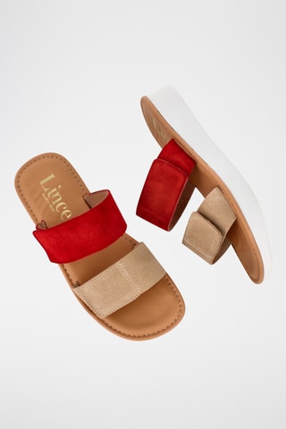 Mules plateformes en nubuck - Rouge et beige