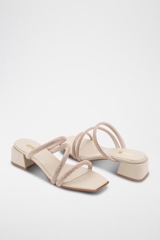 Mules à talons en cuir Karda - Beige