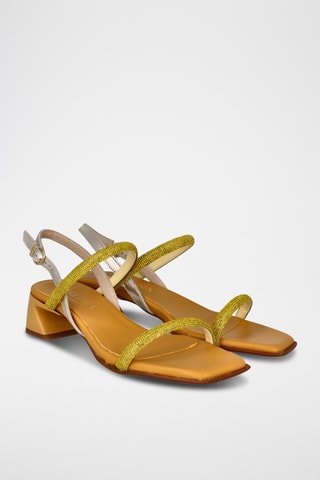 Sandales à talons en cuir Dakar - Jaune et argenté