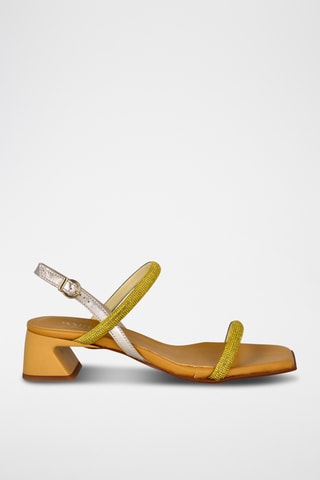 Sandales à talons en cuir Dakar - Jaune et argenté