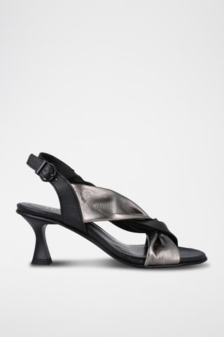 Sandales à talons en cuir Plomo - Noir et argenté