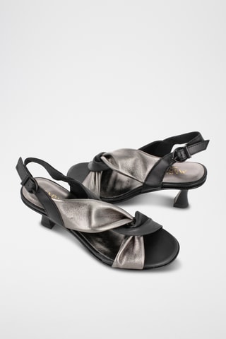 Sandales à talons en cuir Plomo - Noir et argenté