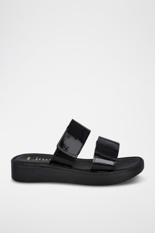 Mules plateformes en cuir verni - Noir