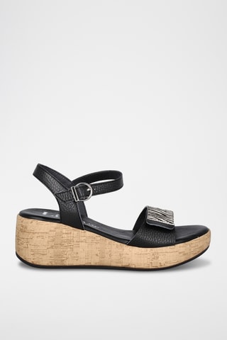 Sandales compensées en cuir Pony - Noir