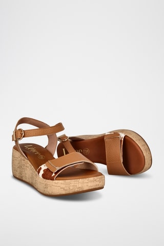 Sandales compensées en cuir Vaca - Marron