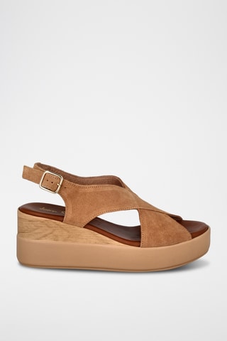 Sandales compensées en nubuck - Camel