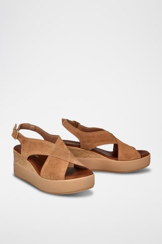 Sandales compensées en nubuck - Camel