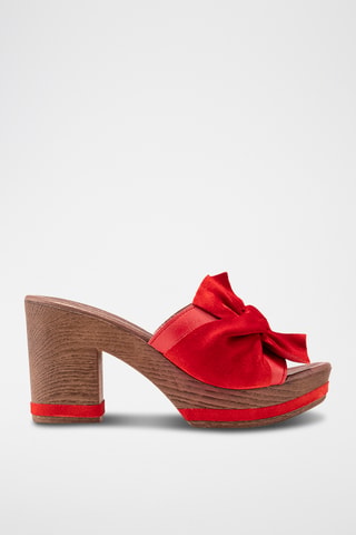 Mules à talons en cuir - Rouge