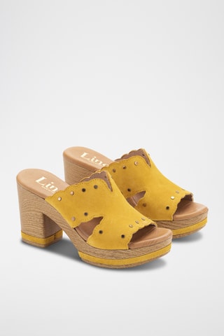 Mules à talons en nubuck - Moutarde