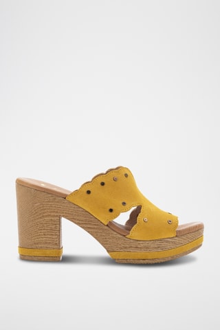 Mules à talons en nubuck - Moutarde