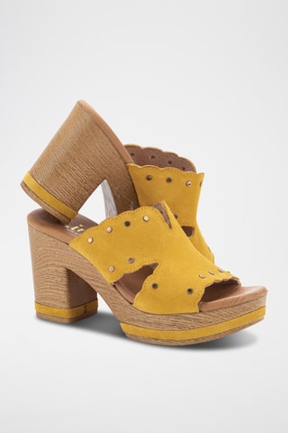 Mules à talons en nubuck - Moutarde