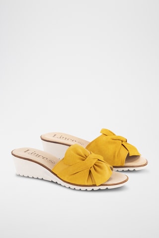 Mules compensées en cuir - Moutarde
