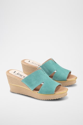 Mules compensées en nubuck - Vert d’eau
