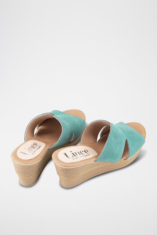 Mules compensées en nubuck - Vert d’eau