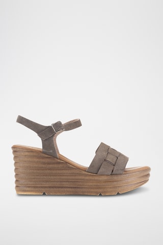 Sandales compensées en nubuck - Taupe