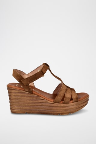 Sandales compensées en nubuck - Marron
