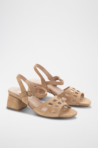 Sandales à talons en nubuck - Beige