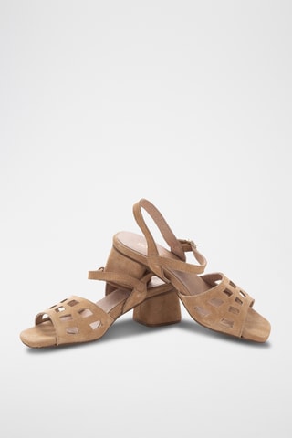 Sandales à talons en nubuck - Beige