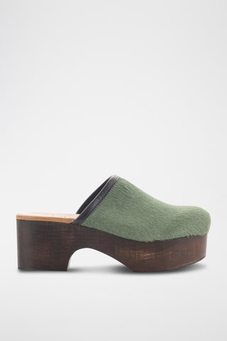 Sabots plateformes en cuir - Kaki