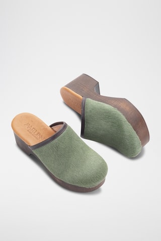 Sabots plateformes en cuir - Kaki
