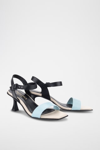 Sandales à talons en cuir Aqua - Ciel et noir