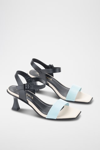 Sandales à talons en cuir Aqua - Ciel et noir