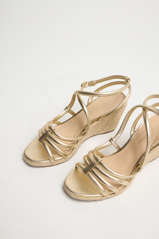 Leren Sandalen met Sleehak - Goudkleurig