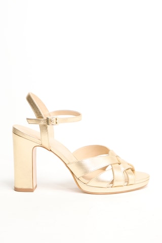 Leren Sandalen met Sleehak - Goudkleurig