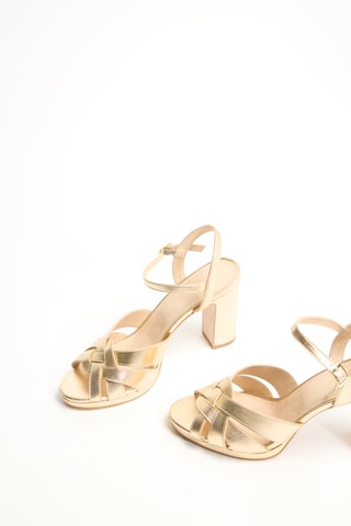 Leren Sandalen met Sleehak - Goudkleurig