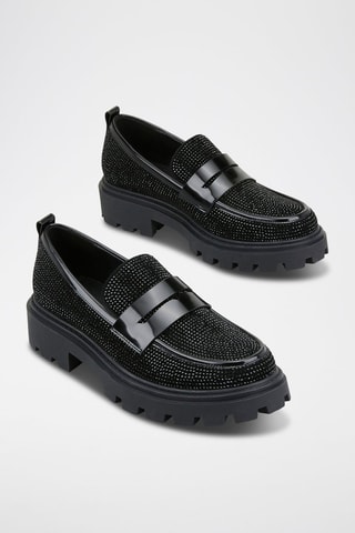 Mocassins compensées en cuir de chèvre nubuck Halima - Noir