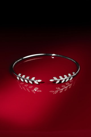Jonc Comme une feuille - Or blanc et diamants