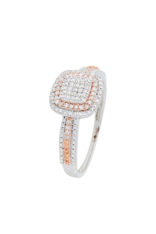 Bague carré antique - Or blanc, or rose et diamants