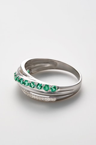 Bague Entrelacs émeraude - Or blanc, diamants et émeraudes