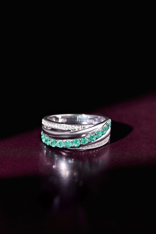 Bague Entrelacs émeraude - Or blanc, diamants et émeraudes