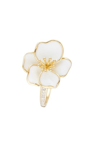 Bague Orchidée - Or jaune, diamants et émail