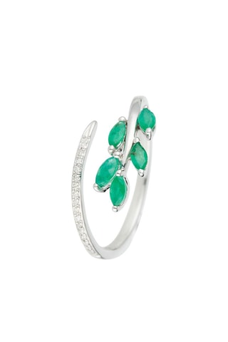 Bague - Or blanc, diamants et émeraudes