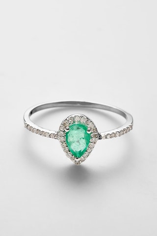 Bague - Or blanc, diamants et émeraude