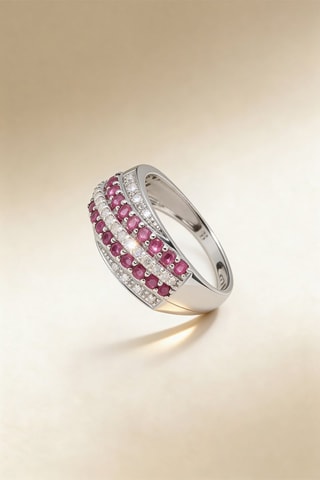 Bague Chemin des Rubis - Or blanc, diamants et rubis