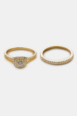 Alliance et solitaire Duo de Bagues Carré Passion - Or jaune et diamants
