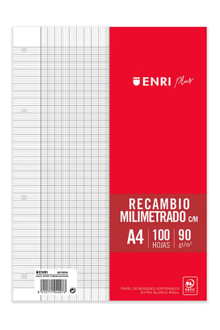 Feuilles de recharge à carreaux - 200 pages - Rouge