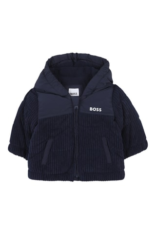 Doudoune à capuche en velours - Bleu marine - Boss