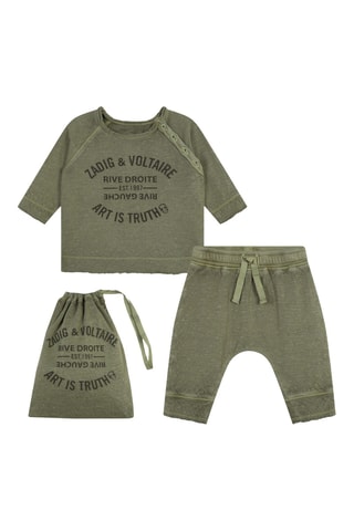 T-shirt et pantalon en coton biologique - Kaki chiné - Zadig