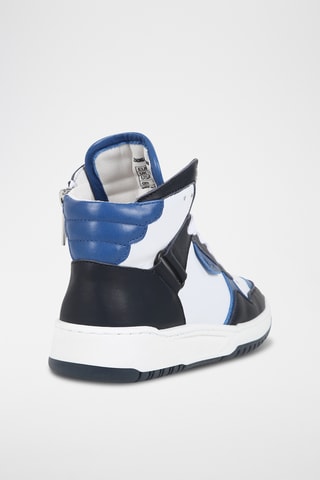 Baskets montantes en cuir - Blanc et bleu - Zadig