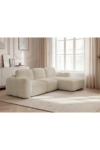 Canapé d'angle droit convertible Montaigne - Beige - 4 places - En tissu bouclette
