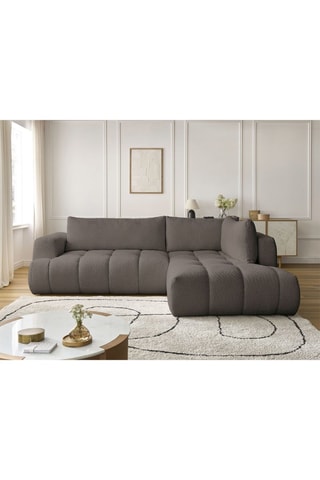 Canapé d’angle droit convertible Fuji - Marron - 4 places - En tissu bouclette
