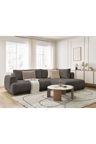 Canapé d’angle droit convertible Fuji - Marron - 4 places - En tissu bouclette