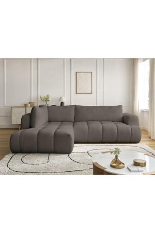 Canapé d’angle gauche convertible Fuji - Marron - 4 places - En tissu bouclette
