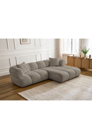 Canapé d’angle droit Pamira - Taupe - 4 places - En tissu bouclette