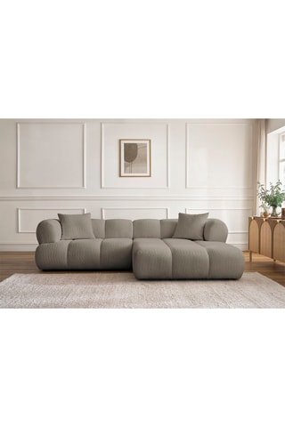 Canapé d’angle droit Pamira - Taupe - 4 places - En tissu bouclette