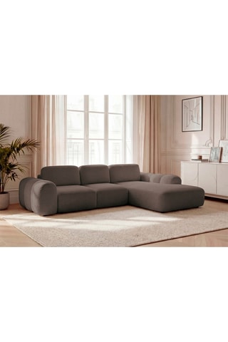 Canapé d'angle droit convertible Montaigne - Marron - 3 places - En tiss bouclette